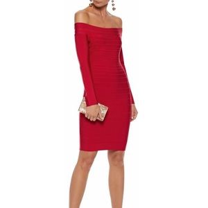 Herve Leger Candice Off the Shoulder Bandage Dress